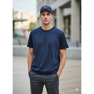 Zara Man Relaxed Fit Elastic Hem Tee - Navy Blue
